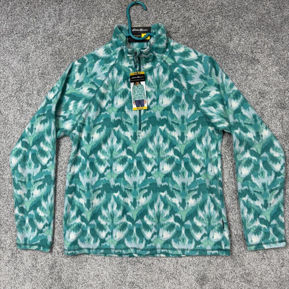Eddie Bauer Polar Fleece 1/4 Zip Jacket Womens M Green Ikat Gorpcore Hiking NWT
